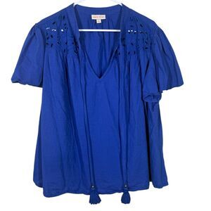 Knox Rose Womens Blue Peasant Top Sz XXL Tassel Boho Cottagecore Feminine
